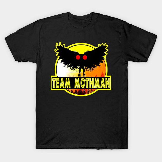 Team Mothman West Virginia Wing Humanoid Moth Retro Jurassic Vintage Style Funny T-Shirt by National Cryptid Society
